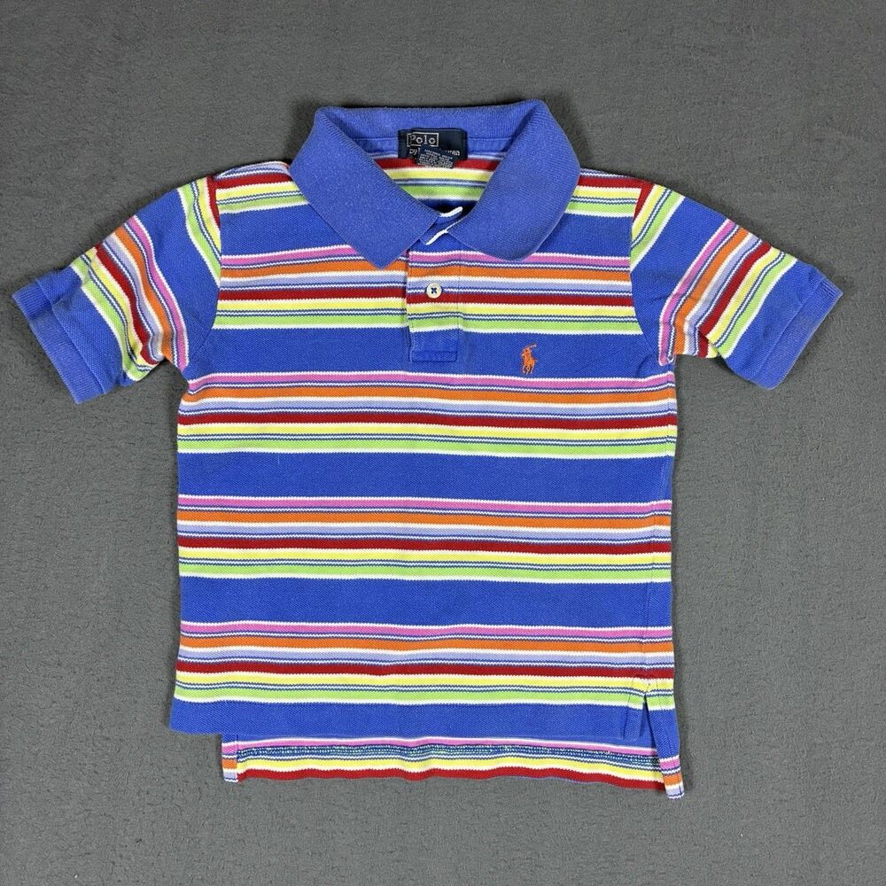 Ralph Lauren Polo Boys Size 4T Multicolor Striped Rainbow Short Sleeve Shirt